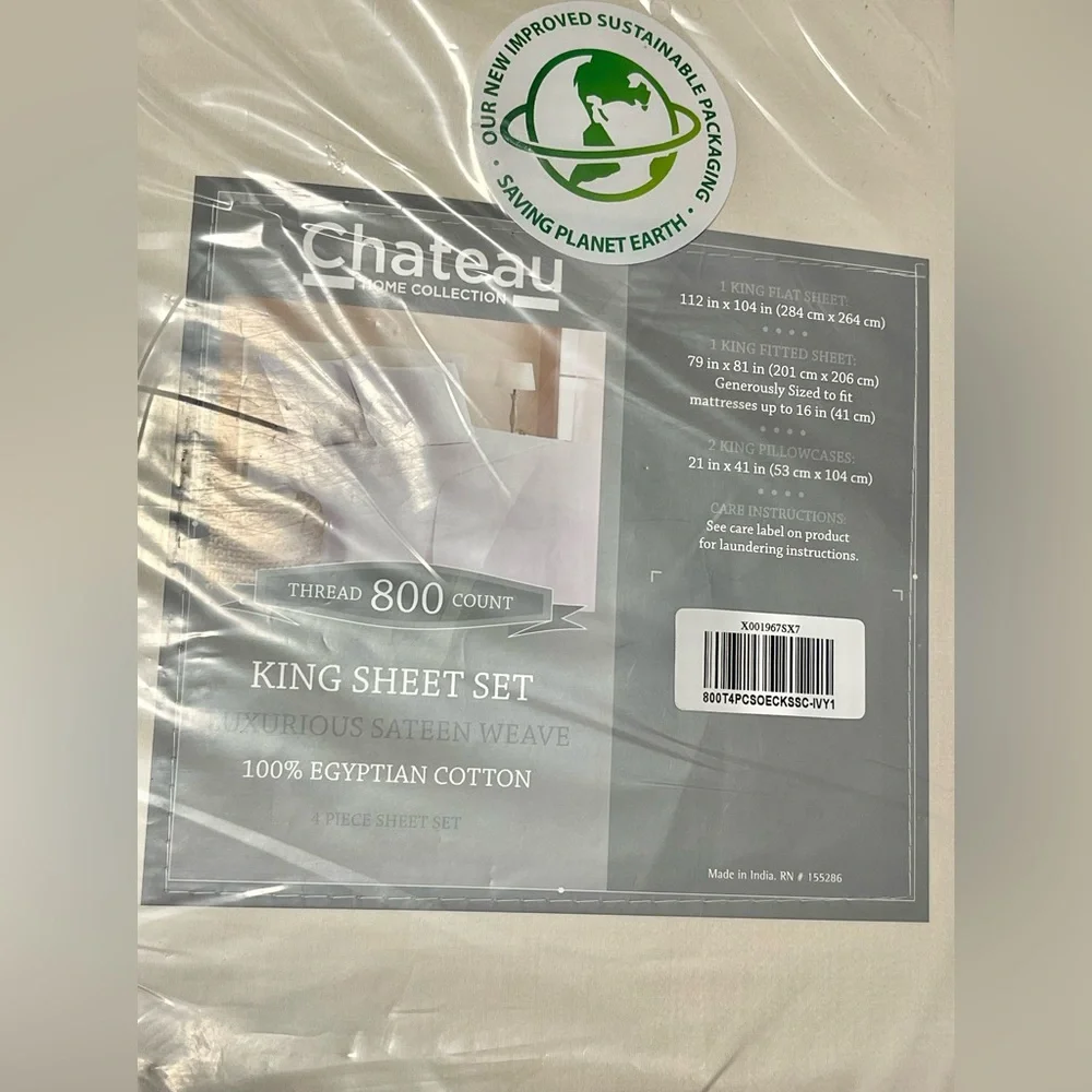 CHATEAU HOME COLLECTION KING SIZE SHEET SET IVORY COLOR 100% 4 PIECE SET